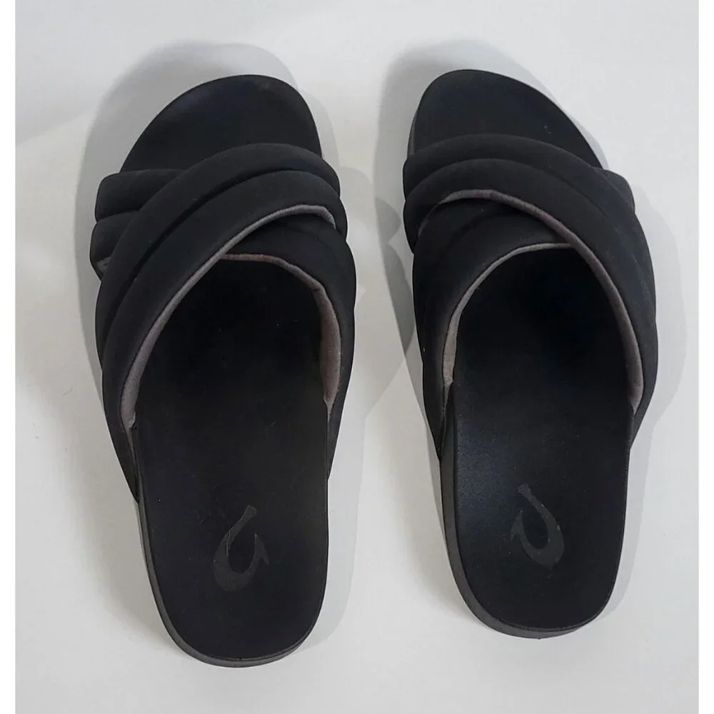 Womens Olukai Hila Black Water Resistant Slide Sandals W9